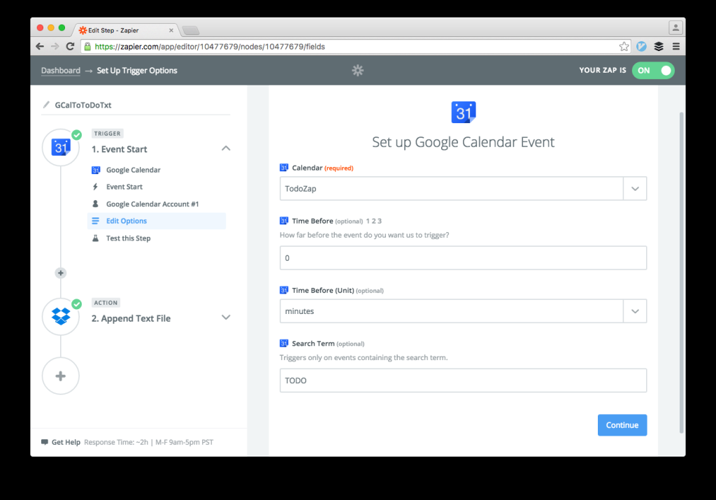 Trigger Setup for Google Calendar